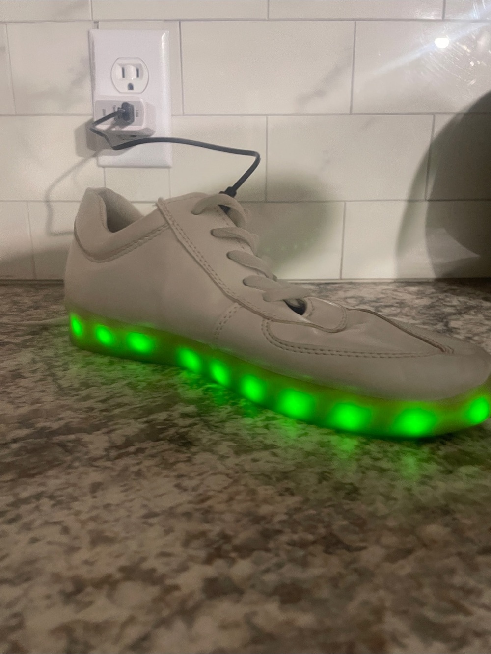 LED Light-Up White Sneaker with Green Glow
